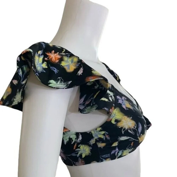 Tanya Taylor Orelia Floral Bikini Top Size Small Flutter Sleeve Recycled Size Sm - Picture 3 of 4